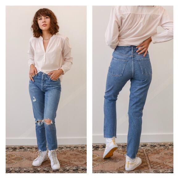 AGOLDE Jamie High Rise Distressed Straight Leg Crop in Arrival - Picture 1 of 10